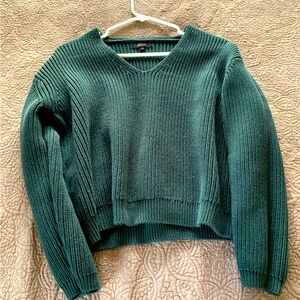 Quince 100% Organic Cotton Fisherman V-
Neck Sweater - Spruce Green